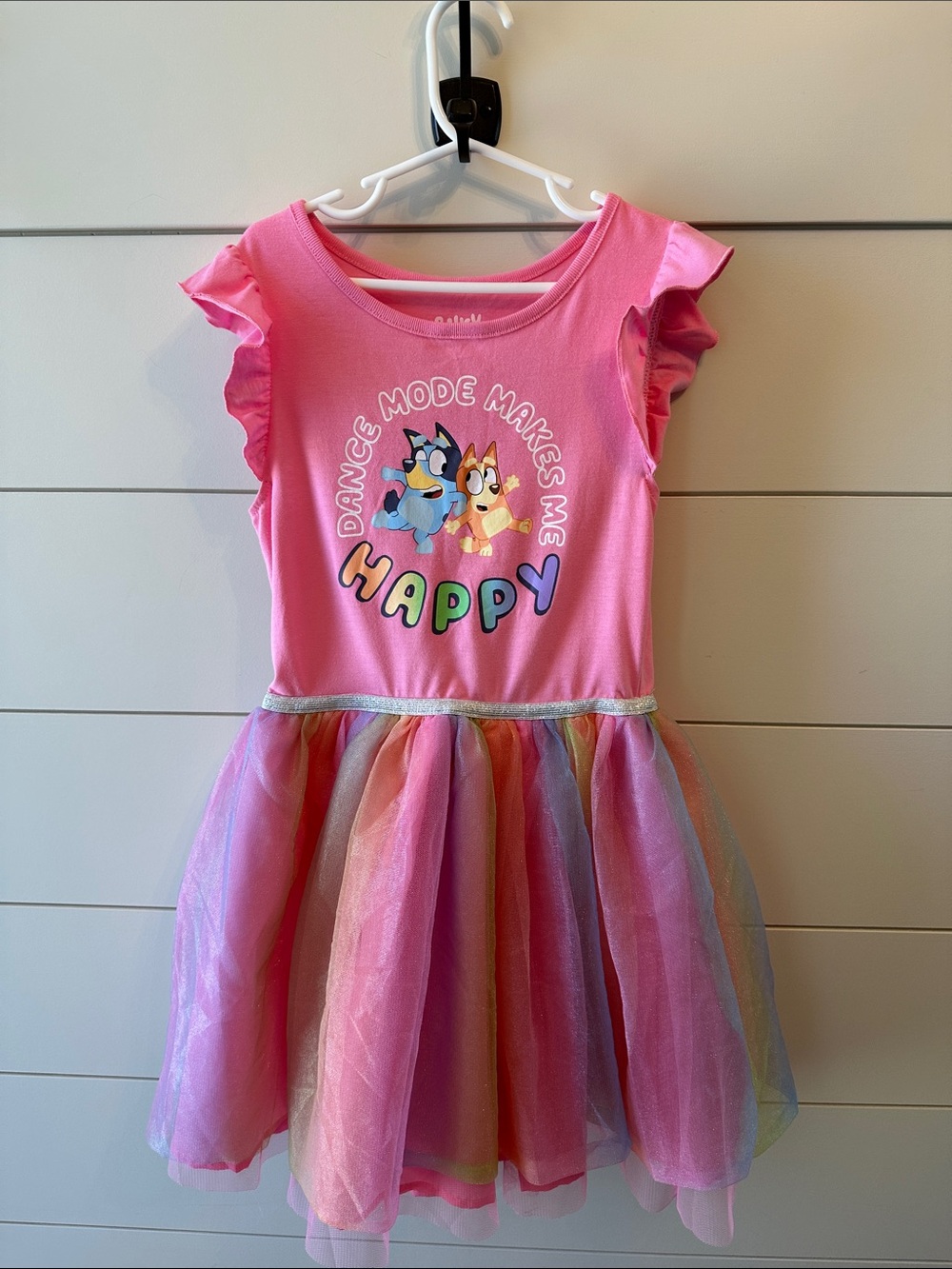 Girls Pink Bluey dress with Rainbow Tulle size 7/8